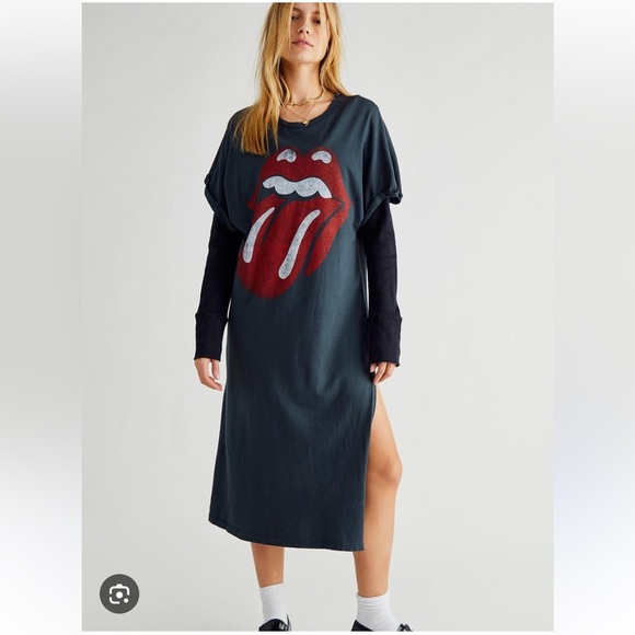DayDreamer X Free People Rolling Stones 89 Rolled Sleeve Maxi Top Dress NEW - Picture 3 of 12
